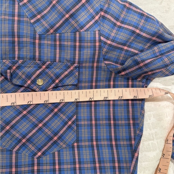 vintage 80s LEVIS PINK AND BLUE PLAID WESTERN PEARL COWBOY - Picture 8 of 9